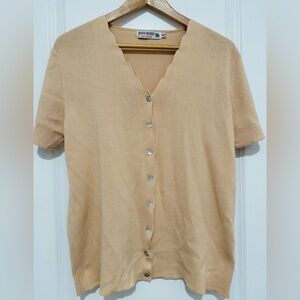 Vintage Rina Rossi Beige Scalloped Short Sleeve Cardigan Women’s XL
